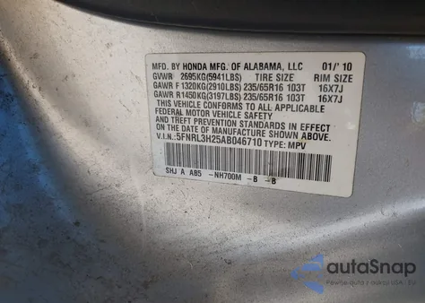 2010 Honda Odyssey Lx from USA, damaged, VIN 5FNRL3H25AB046710